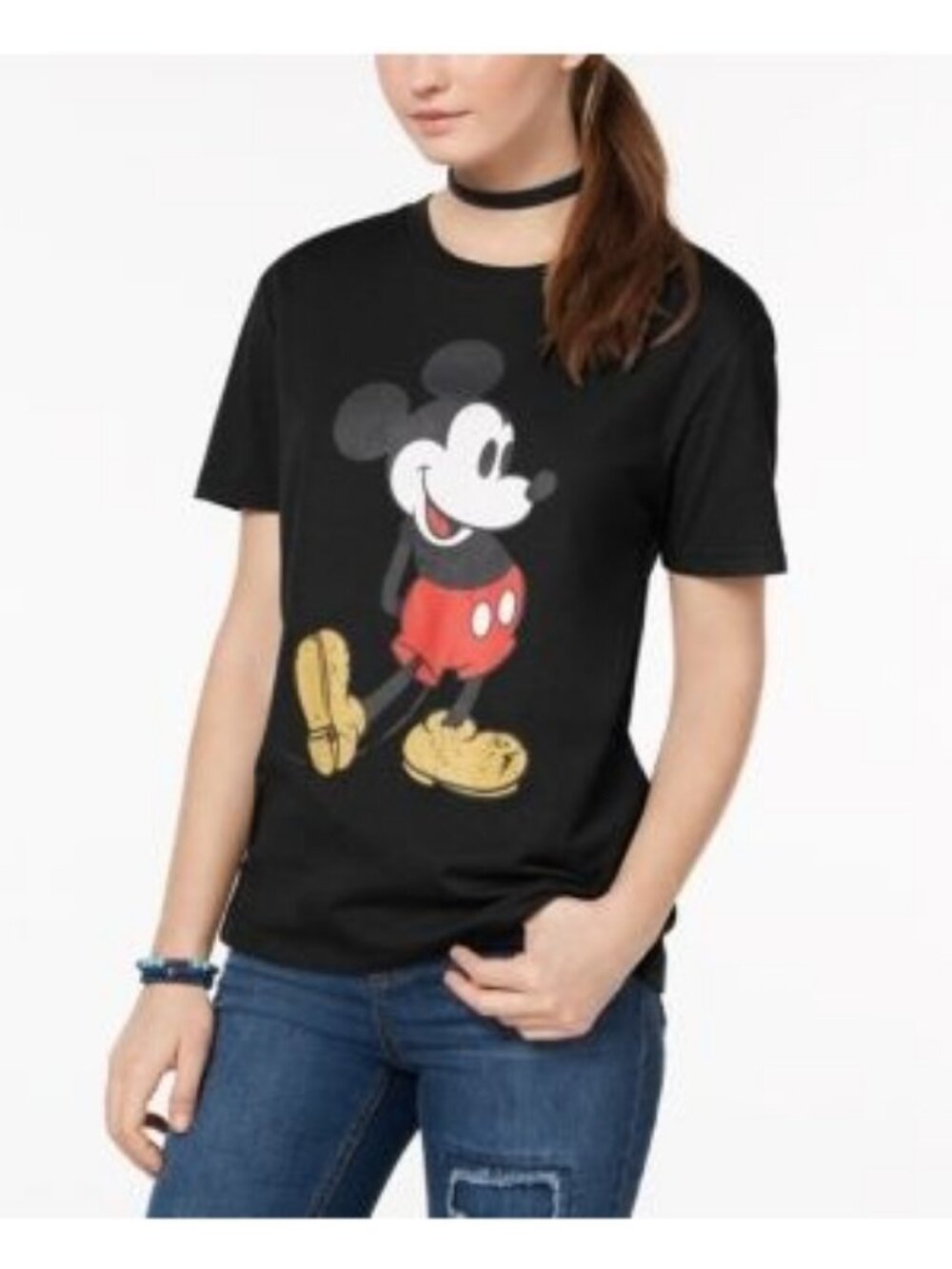 Disney Juniors' Size Small Mickey Graphic T-Shirt Distressed - Black NWT